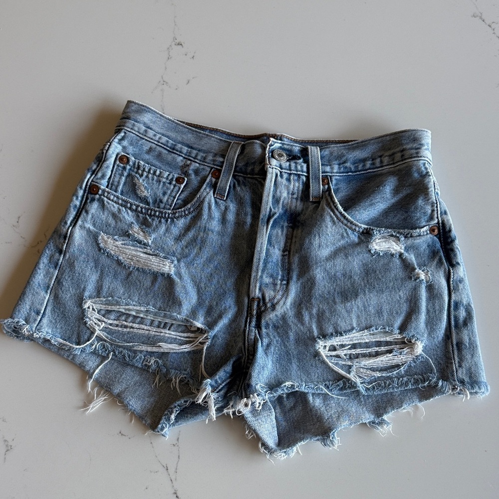 Levi's Light Blue Distressed Denim Cutoff Shorts